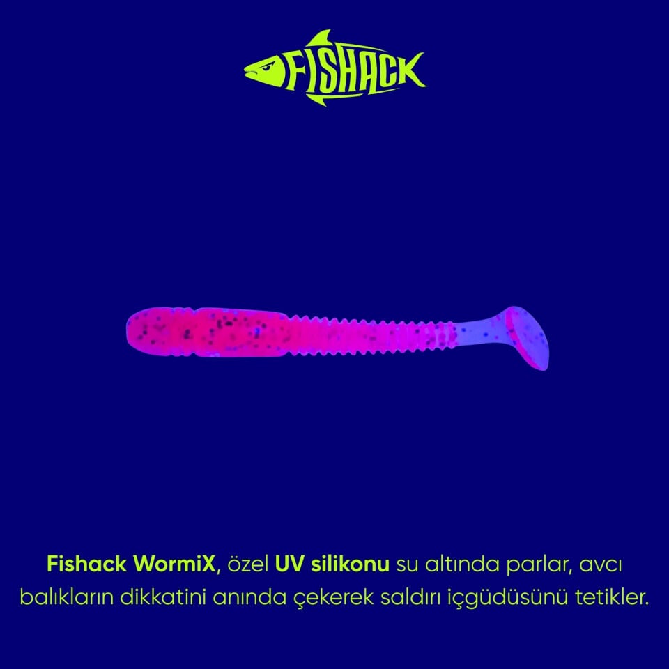 Silikon Kurt Yem - 1,1g 55mm - Fishack Wormix - 10 Adet - UV - Pembe