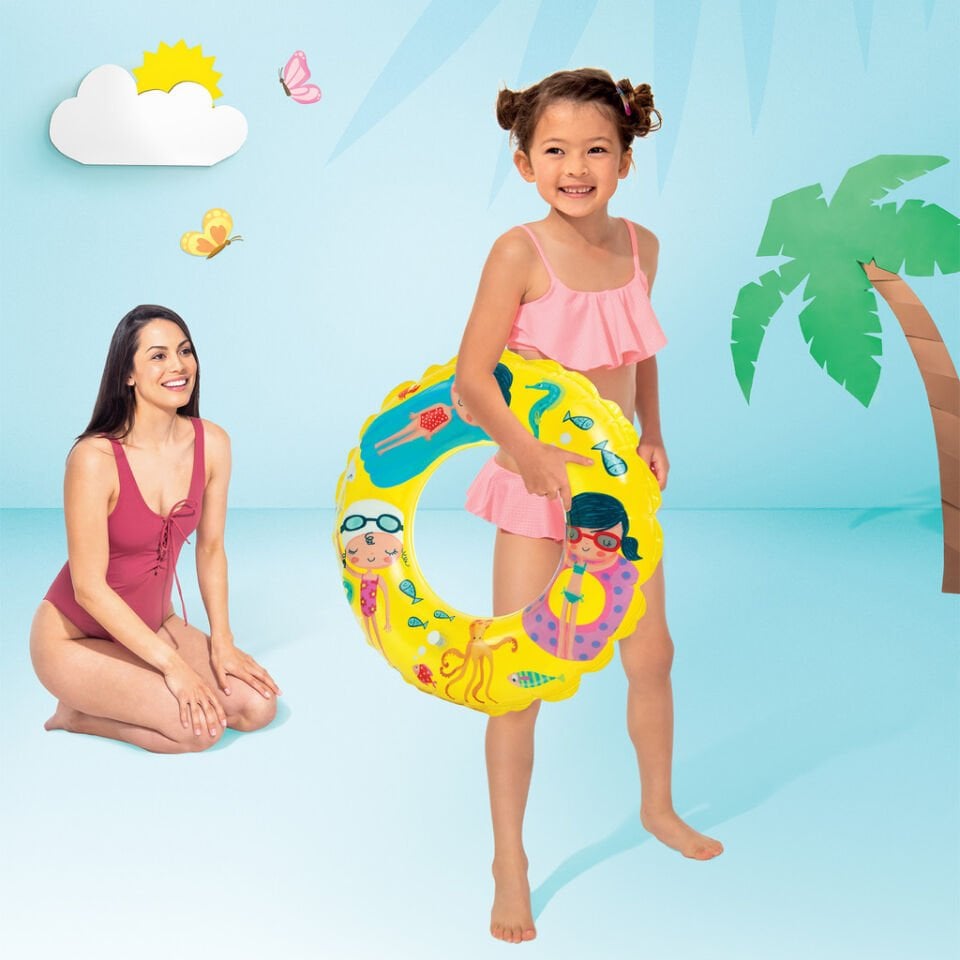 Çocuk Yüzme Simidi - Intex - Şeffaf Desenli - Sarı - 61cm (59242)