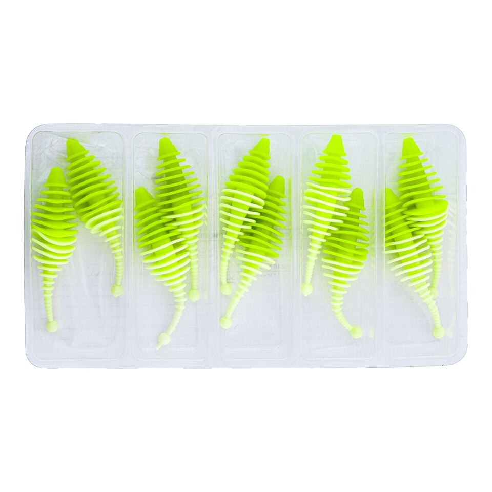 Silikon Kurt Yem - 3g 65mm - Fishack Wormix - 10 Adet - UV - Yeşil/Beyaz