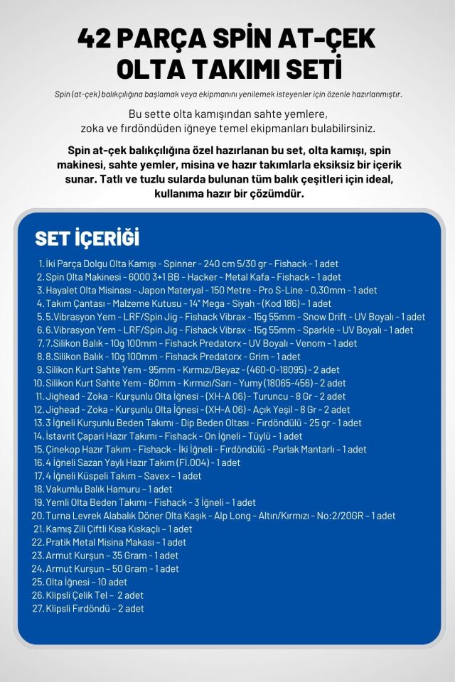 Spin At-Çek Deniz ve Göl Profesyonel Olta Seti Takımı - XXL - 2.40MT / 10-30GR