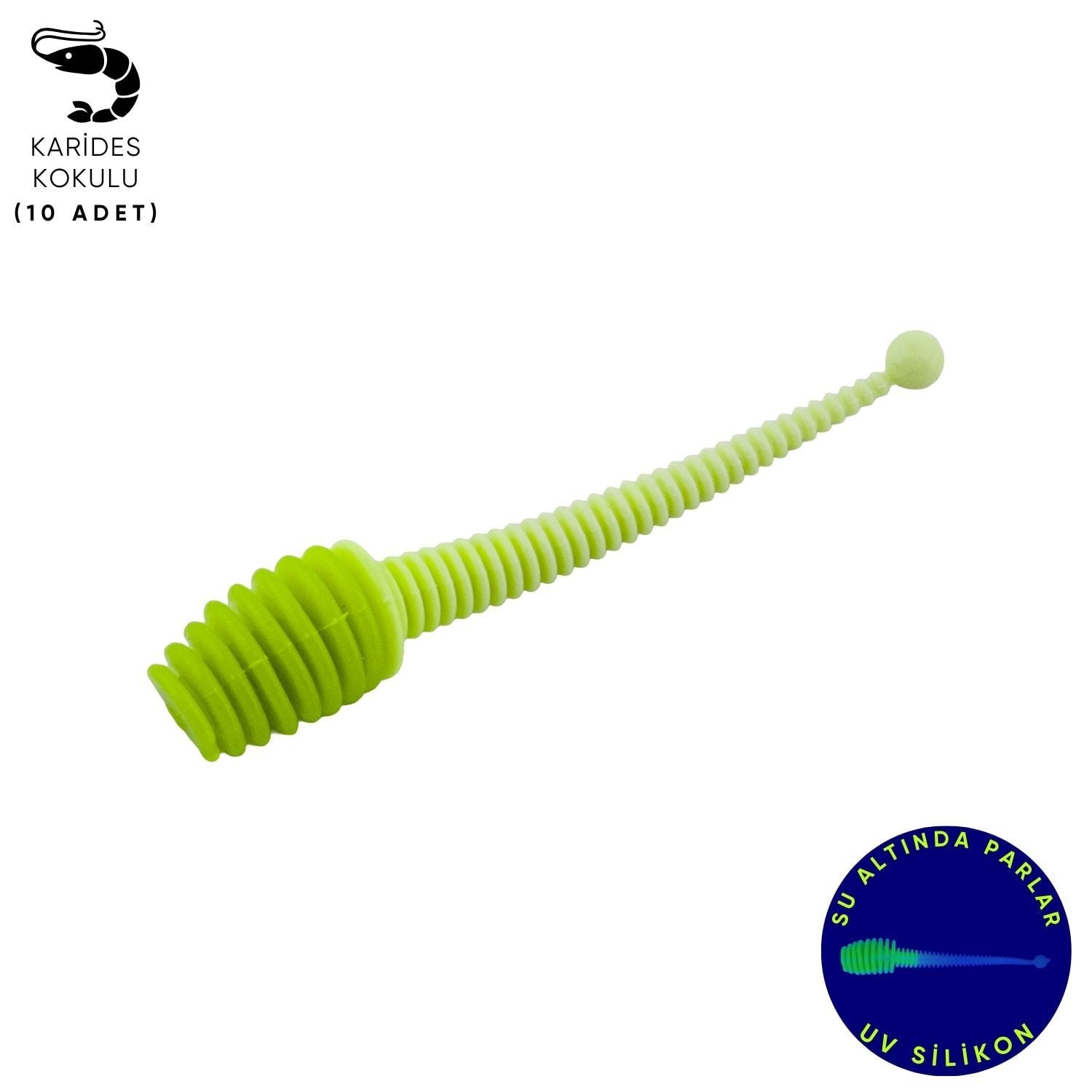 Silikon Kurt Yem - 2,1g 70mm - Fishack Wormix - 10 Adet - UV - Yeşil/Beyaz