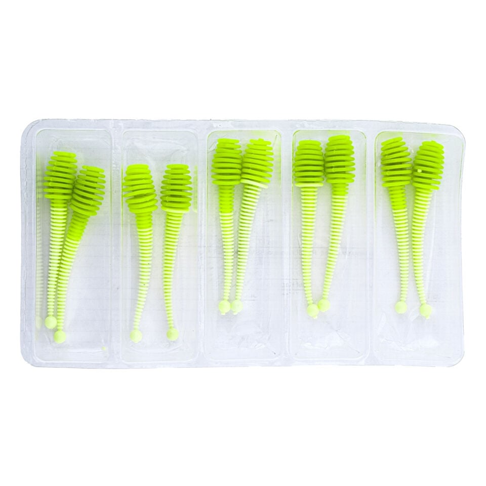 Silikon Kurt Yem - 2,1g 70mm - Fishack Wormix - 10 Adet - UV - Yeşil/Beyaz