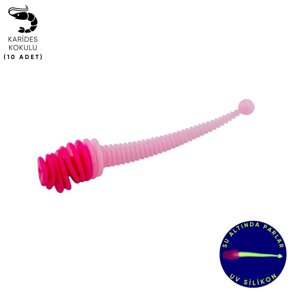 Silikon Kurt Yem - 2,1g 70mm - Fishack Wormix - 10 Adet - UV - Pembe/Beyaz