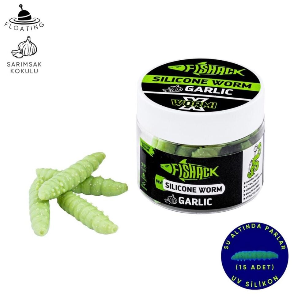 Yüzen Silikon Kurt - Glow Alabalık Yemi - 37mm - Sarımsak Kokulu - Küf Yeşili