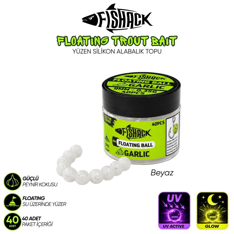 Yüzen Silikon Alabalık Topu - Fishack EggX - 40 Adet - Sarımsak Kokulu Beyaz