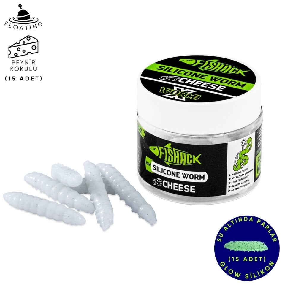 Yüzen Silikon Kurt - Glow Alabalık Yemi - 37mm - Peynir Kokulu - Beyaz