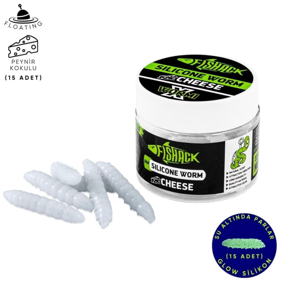 Yüzen Silikon Kurt - Glow Alabalık Yemi - 37mm - Peynir Kokulu - Beyaz