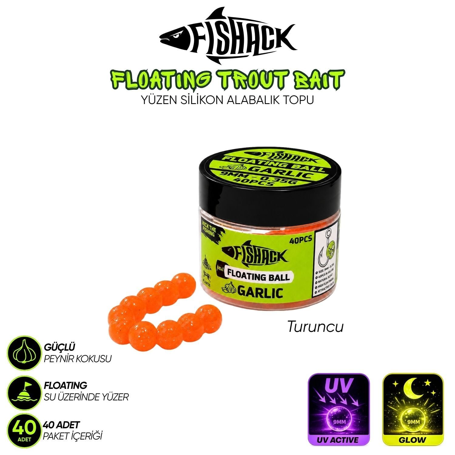 Yüzen Silikon Alabalık Topu - Fishack EggX - 40 Adet - Sarımsak Kokulu Turuncu