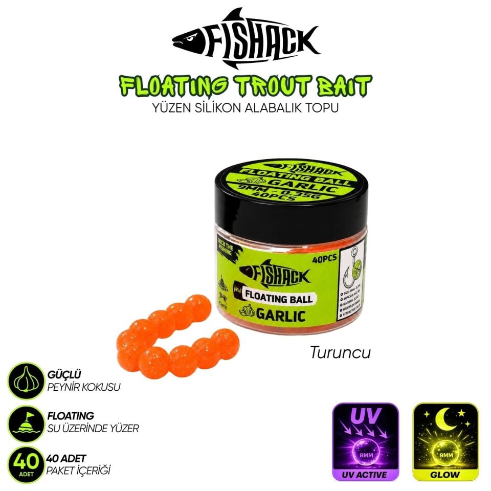 Yüzen Silikon Alabalık Topu - Fishack EggX - 40 Adet - Sarımsak Kokulu Turuncu