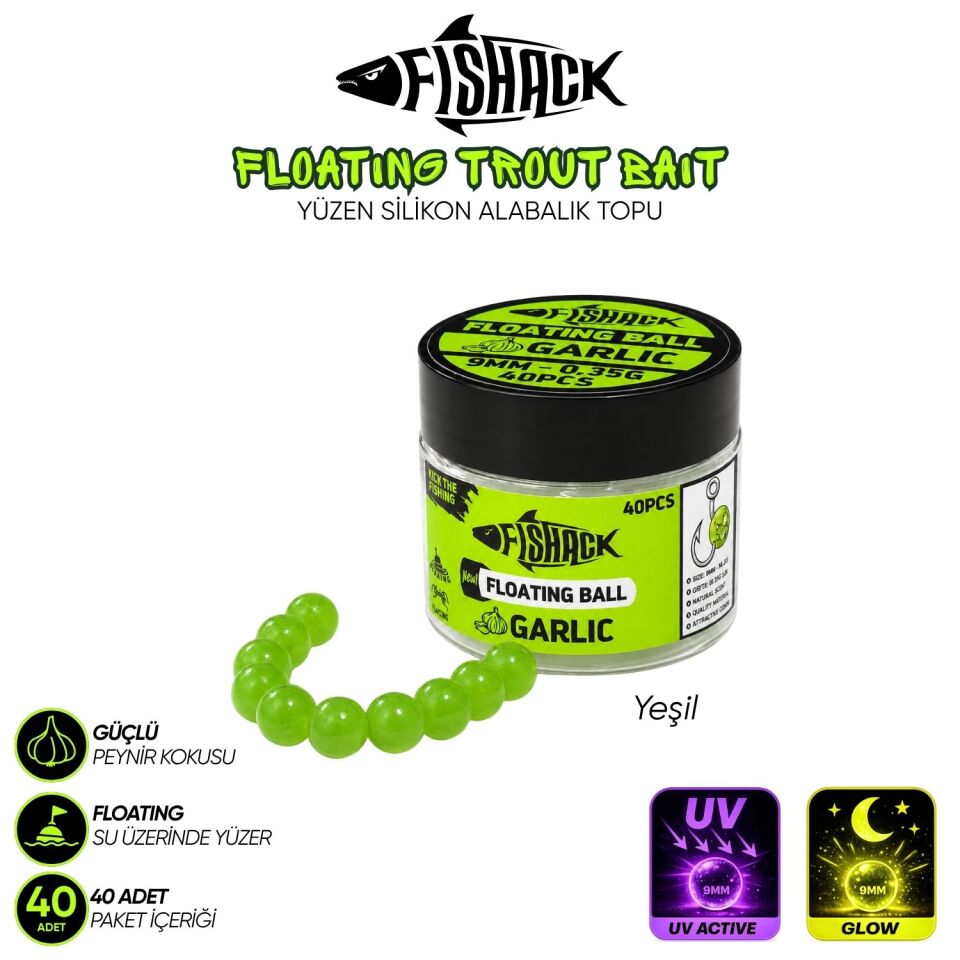 Yüzen Silikon Alabalık Topu - Fishack EggX - 40 Adet - Sarımsak Kokulu Yeşil
