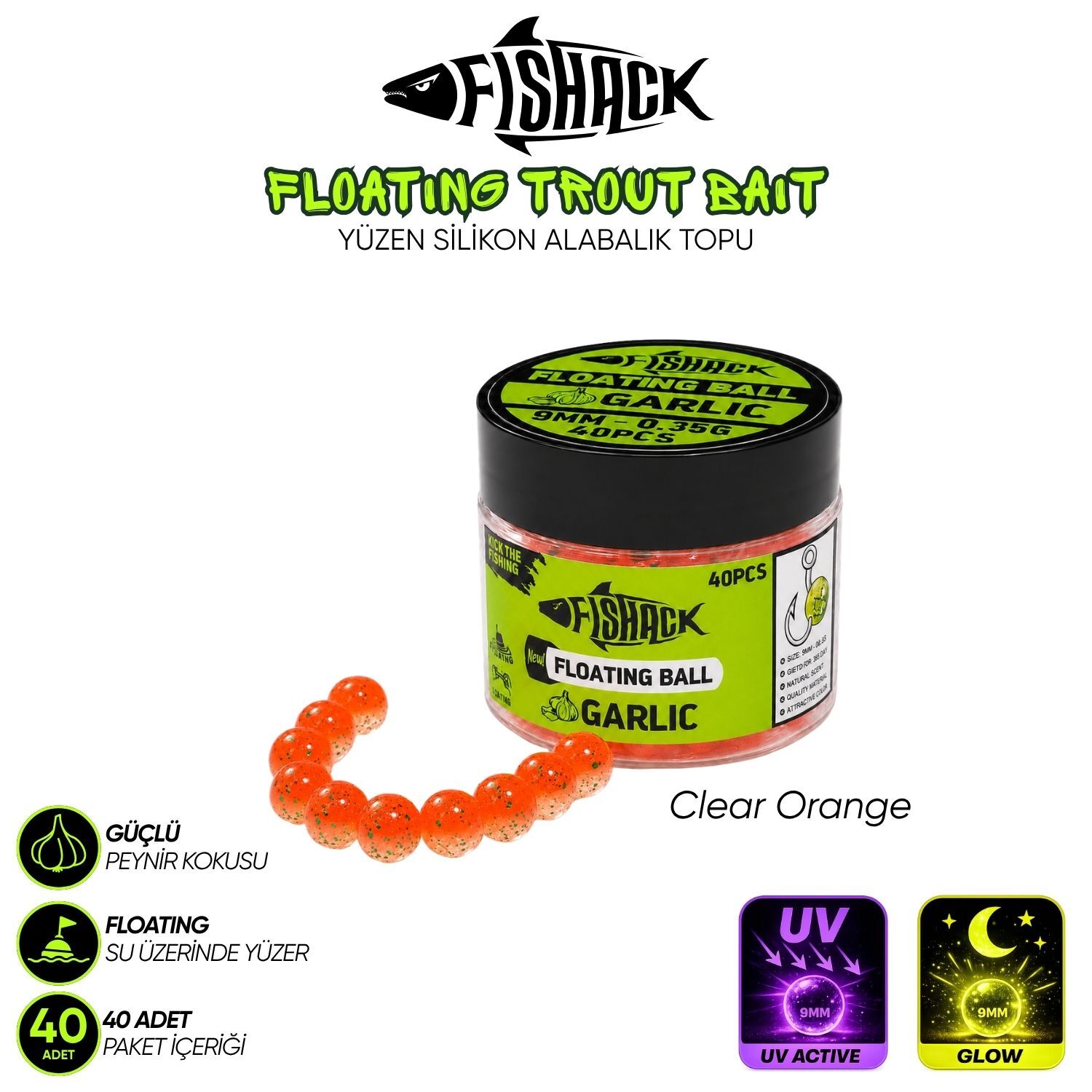 Yüzen Silikon Alabalık Topu - Fishack EggX - 40 Adet - Sarımsak Kokulu Clear Orange