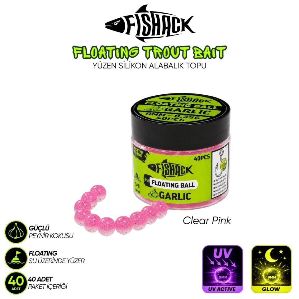 Yüzen Silikon Alabalık Topu - Fishack EggX - 40 Adet - Sarımsak Kokulu Clear Pink
