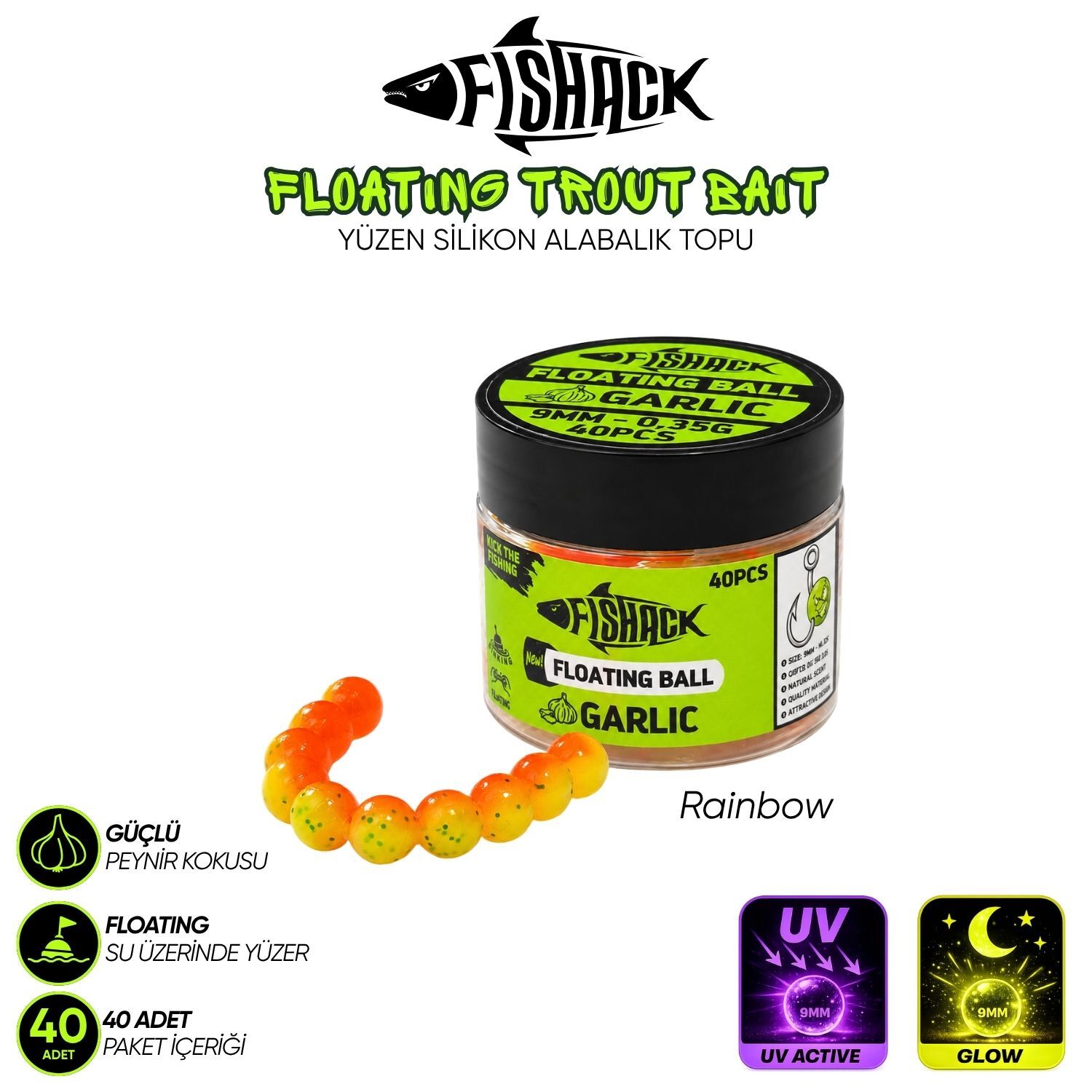 Yüzen Silikon Alabalık Topu - Fishack EggX - 40 Adet - Sarımsak Kokulu Rainbow
