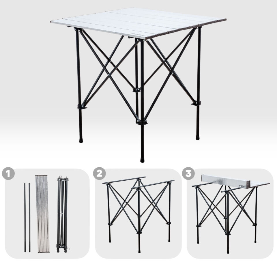2 Adet Katlanır Kamp Sandalyesi ve Alüminyum Masa Seti - Rustic Silver - Kum