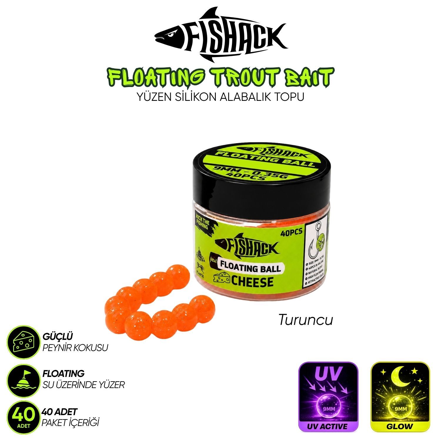 Yüzen Silikon Alabalık Topu - Fishack EggX - 40 Adet - Peynir Kokulu Turuncu