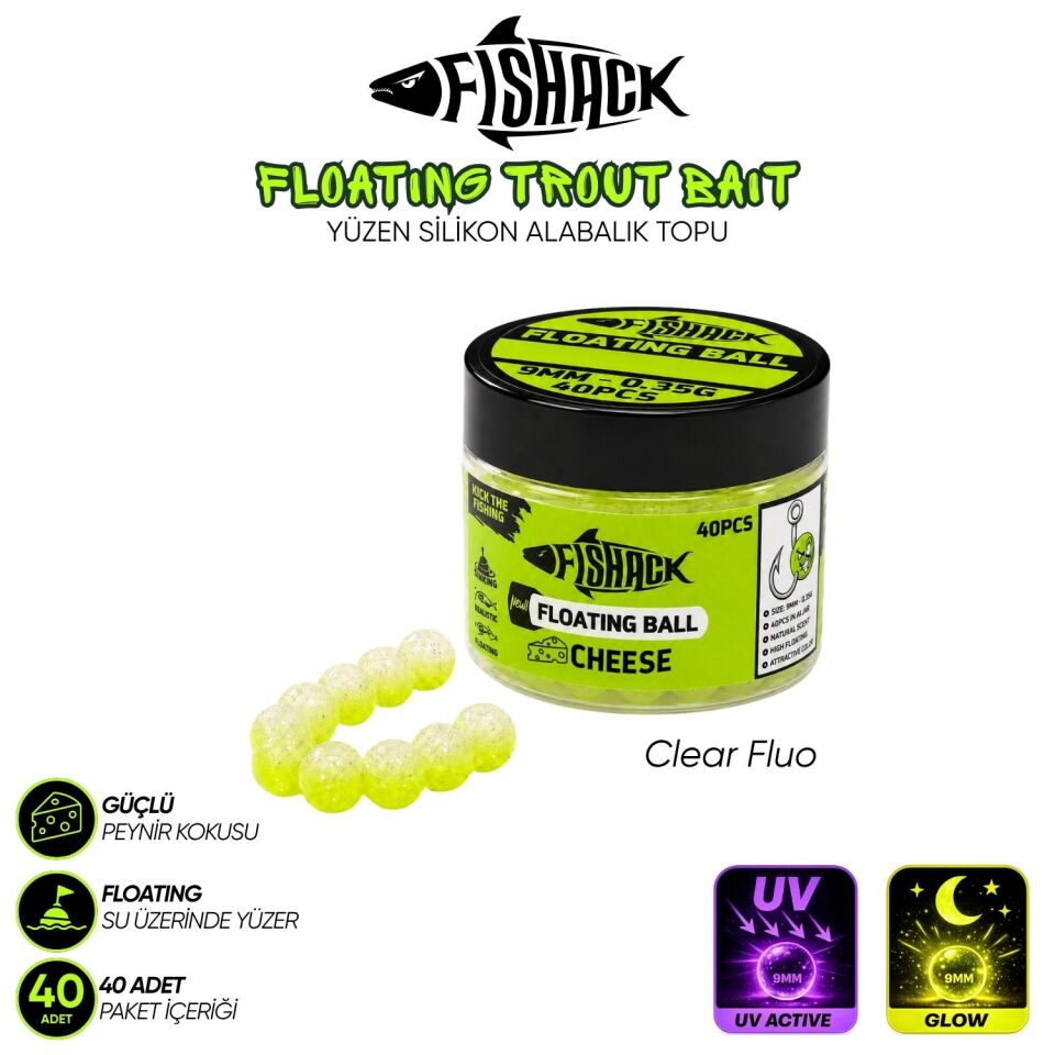 Yüzen Silikon Alabalık Topu - Fishack EggX - 40 Adet - Peynir Kokulu Clear Fluo