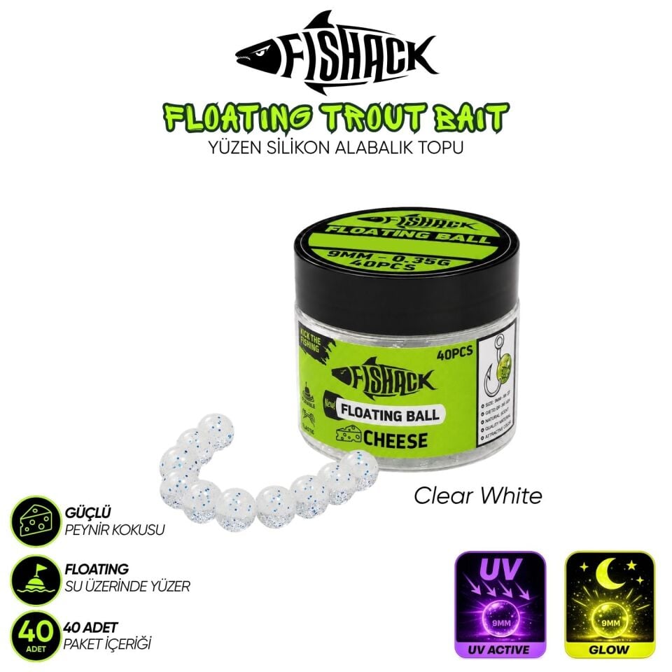 Yüzen Silikon Alabalık Topu - Fishack EggX - 40 Adet - Peynir Kokulu Clear White