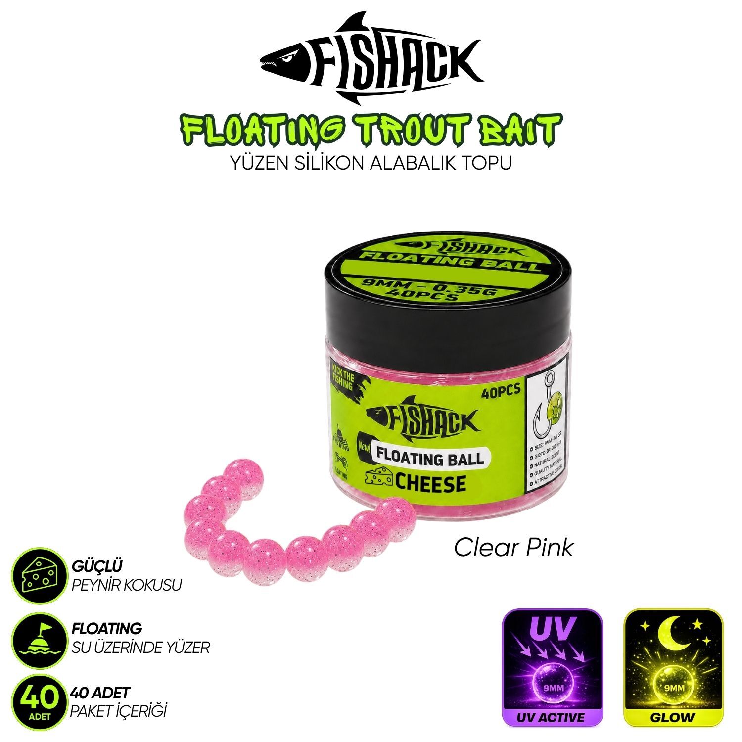 Yüzen Silikon Alabalık Topu - Fishack EggX - 40 Adet - Peynir Kokulu Clear Pink