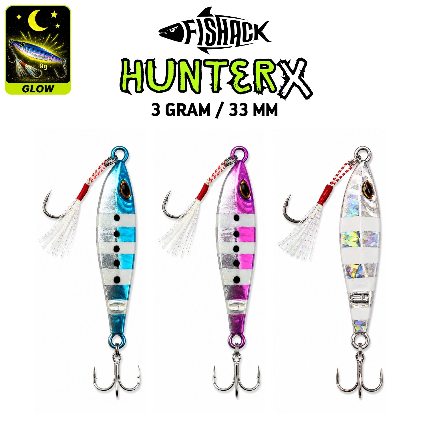 3'lü Metal Jig Yem Seti - Fishack Hunterx - 3g 33mm