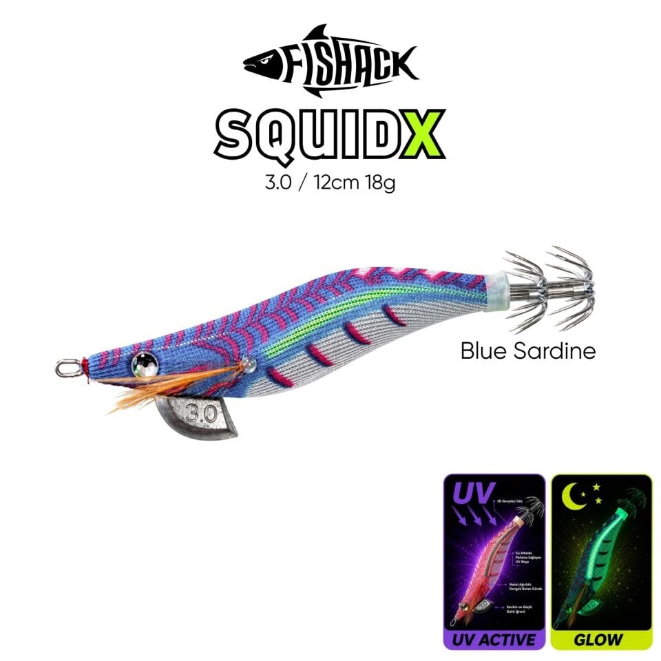 Kalamar Zokası - Fishack SquidX - Glow Body - #3.0 18g 120mm Blue Sardine
