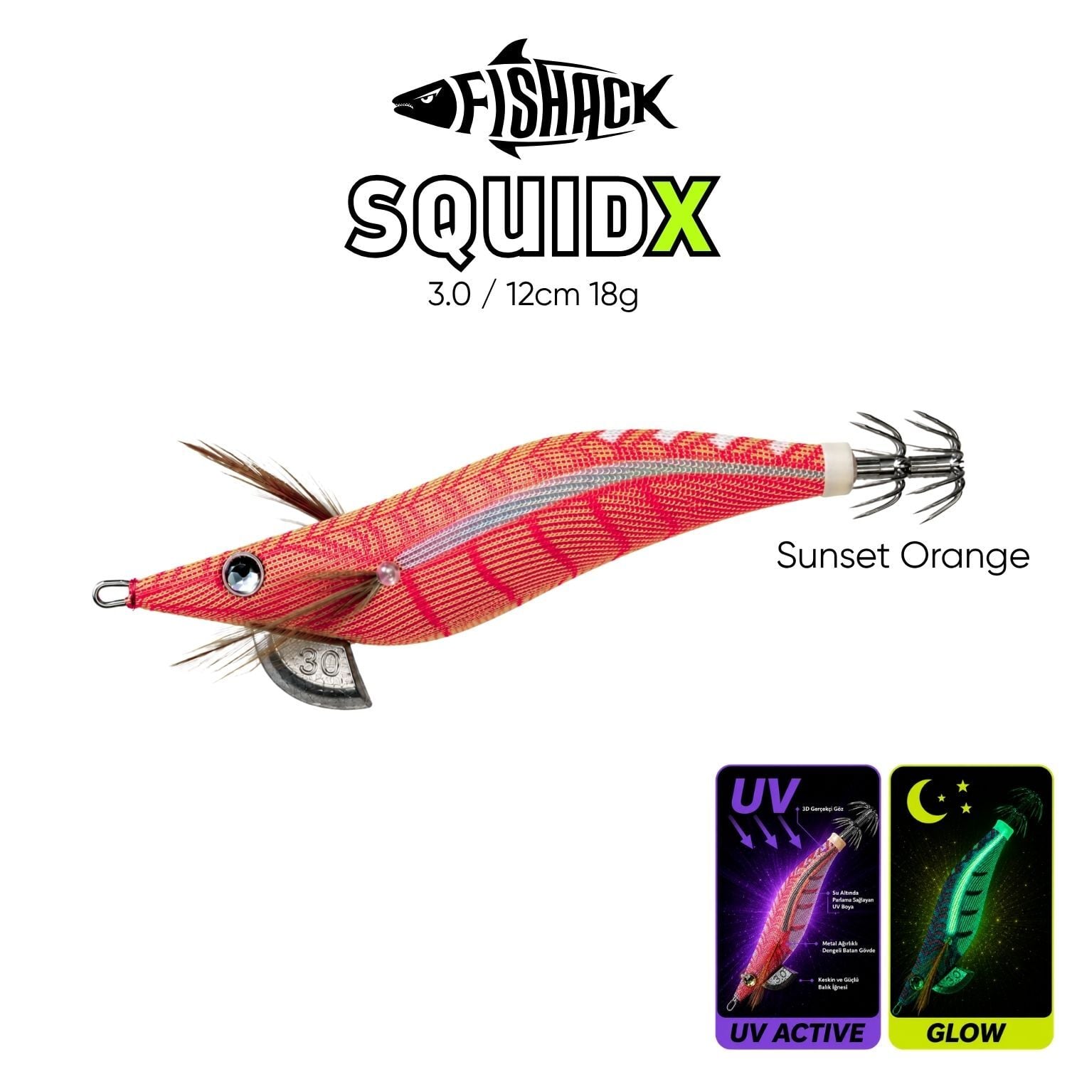 Kalamar Zokası - Fishack SquidX - Glow Body - #3.0 18g 120mm Sunset Orange