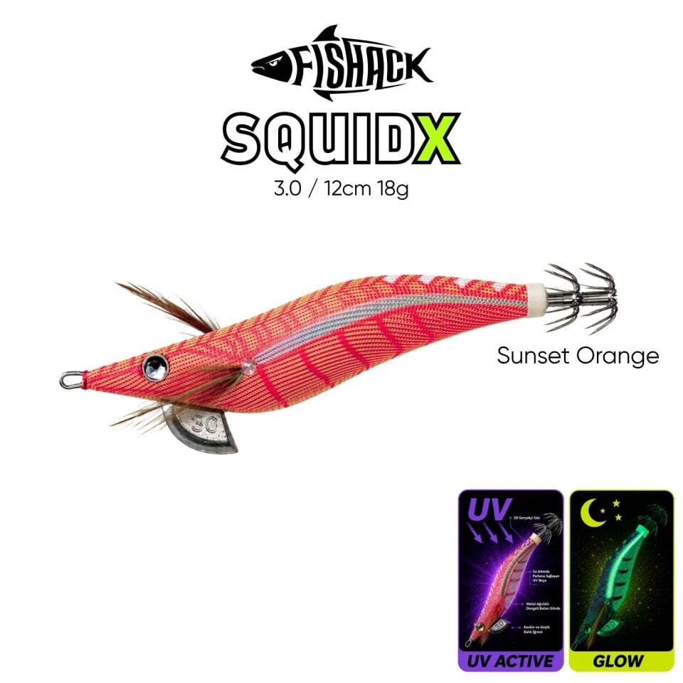Kalamar Zokası - Fishack SquidX - Glow Body - #3.0 18g 120mm Sunset Orange