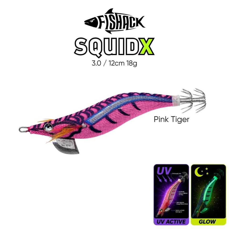 Kalamar Zokası - Fishack SquidX - Glow Body - #3.0 18g 120mm Pink Tiger