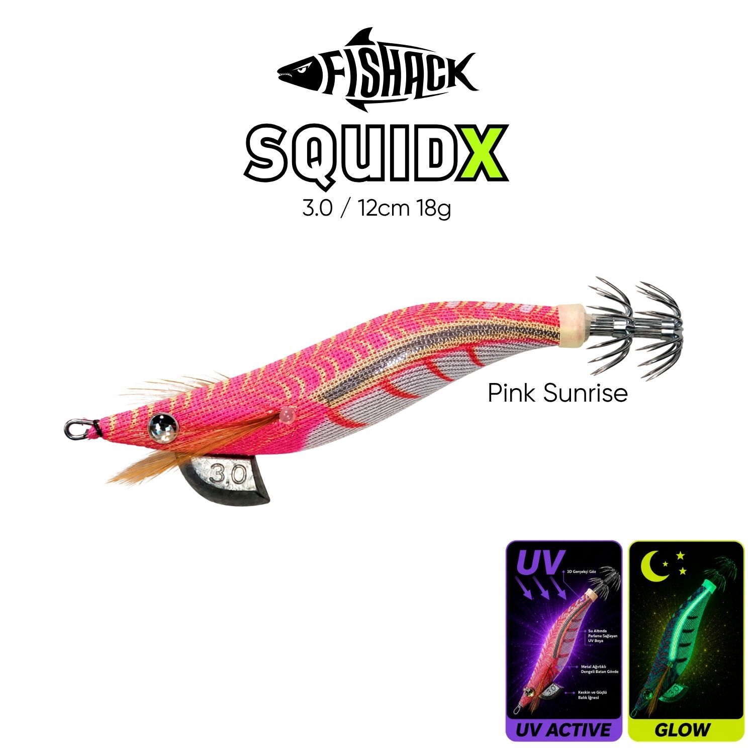 Kalamar Zokası - Fishack SquidX - Glow Body - #3.0 18g 120mm Pink Sunrise