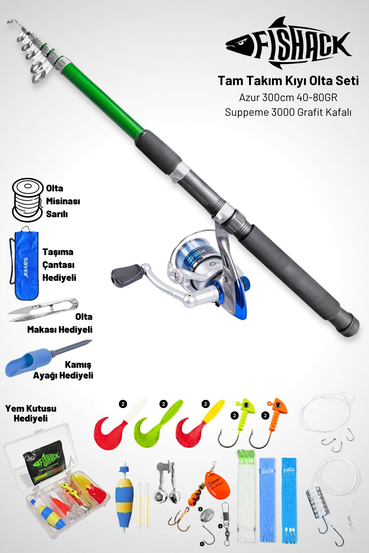 Tam Takım Kıyı Olta Seti - 300cm Kamış 40-80GR / 3000'lik Suppeme Olta Makinesi