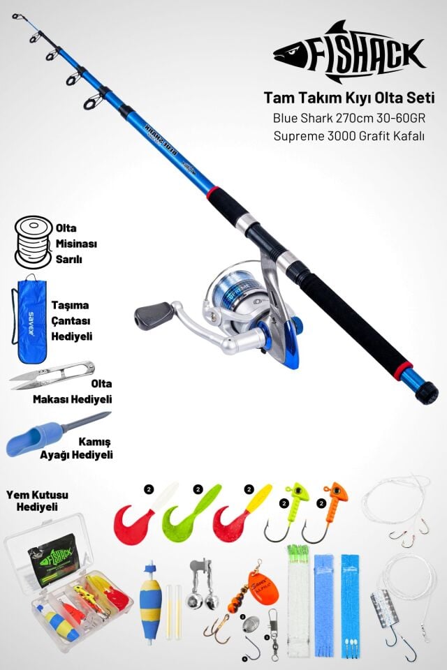 Tam Takım Kıyı Olta Seti - 270cm Kamış 30-60GR / 3000'lik Supreme Olta Makinesi