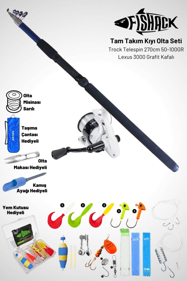 Tam Takım Kıyı Olta Seti - 270cm Kamış 50-100GR / 5000'lik Lexus Olta Makinesi