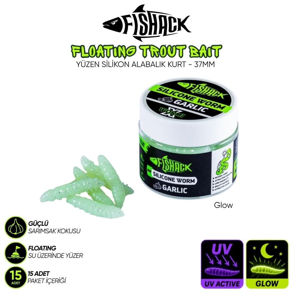 Yüzen Silikon Kurt - Glow Alabalık Yemi - 37mm - Sarımsak Kokulu Glow