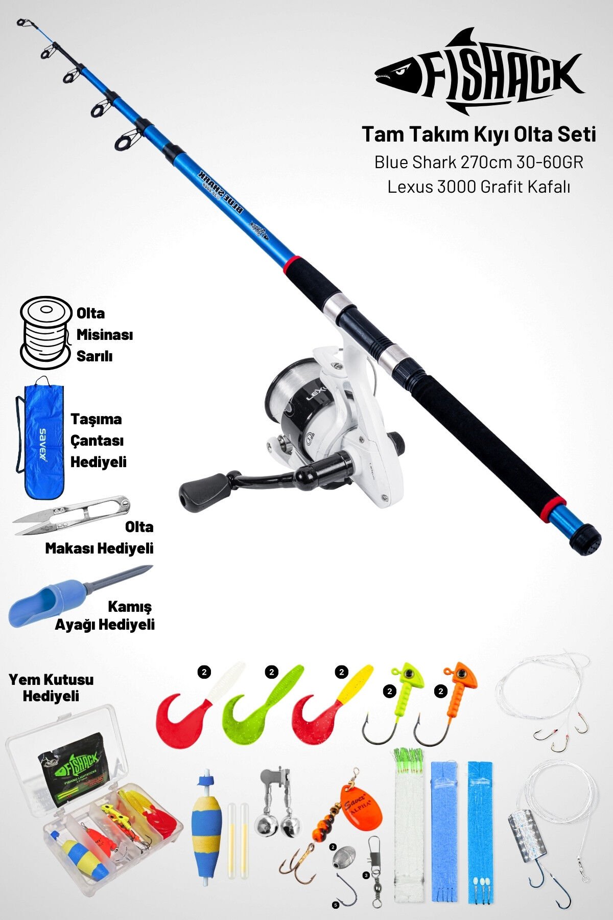 Tam Takım Kıyı Olta Seti - 270cm Kamış 30-60GR / 3000'lik Lexus Olta Makinesi