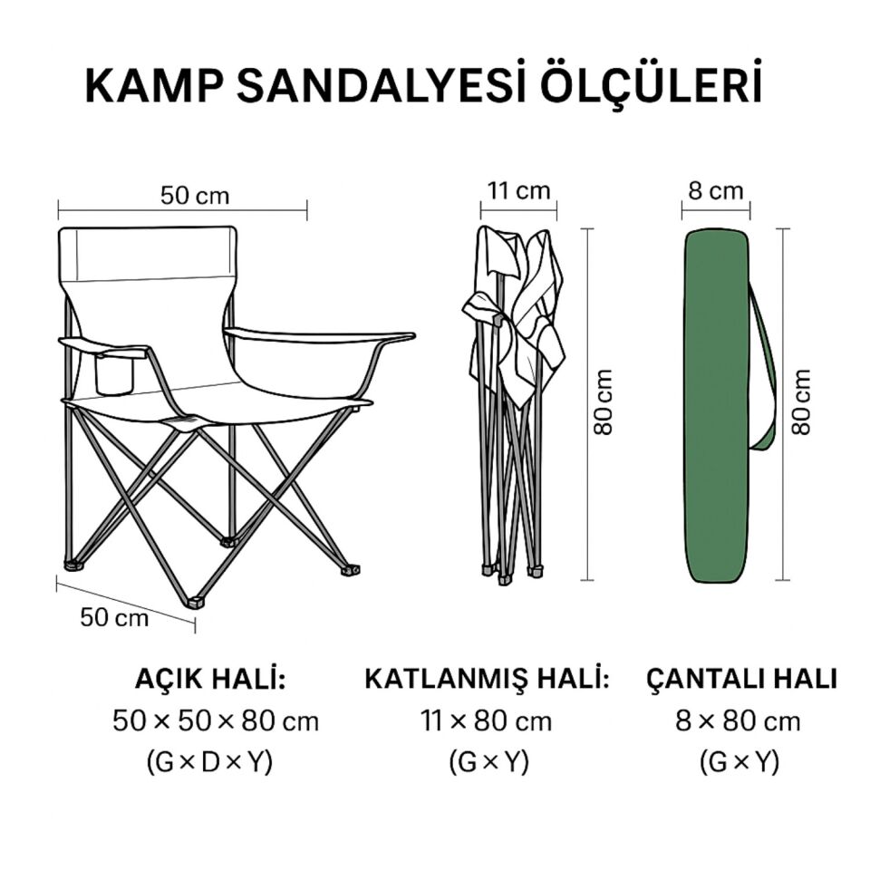 4 Adet Katlanır Kamp Sandalyesi ve Masa Seti - (DY.001) - Haki/Sarı