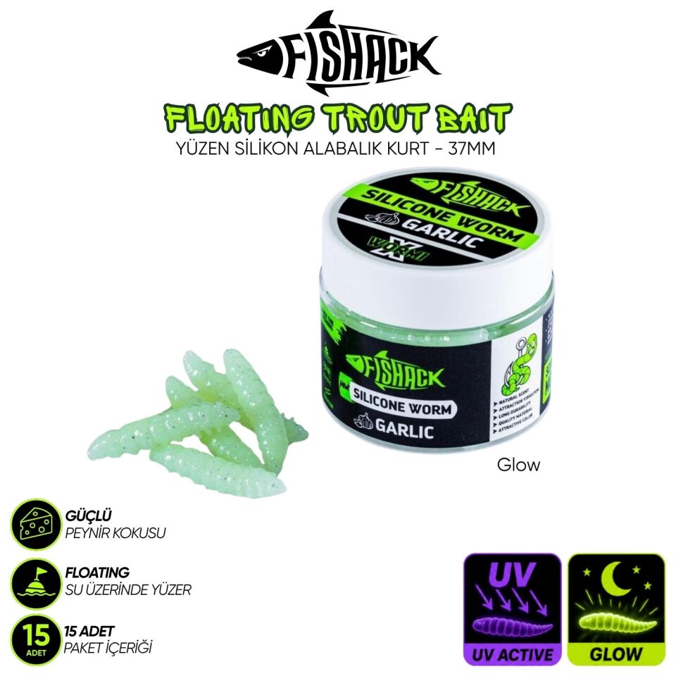 Yüzen Silikon Kurt - Glow Alabalık Yemi - 37mm - Peynir Kokulu Glow