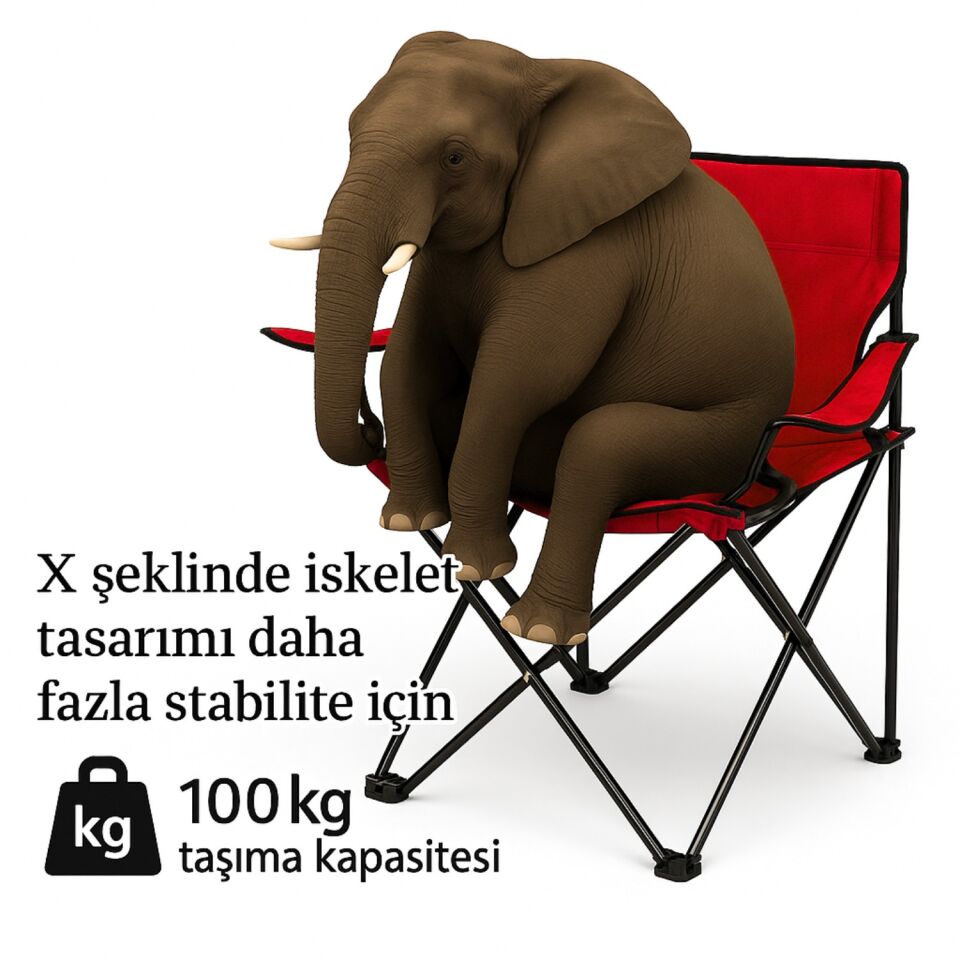 2 Adet Katlanır Kamp Sandalyesi ve Masa Seti - (DY.001) - Kırmızı/Sarı