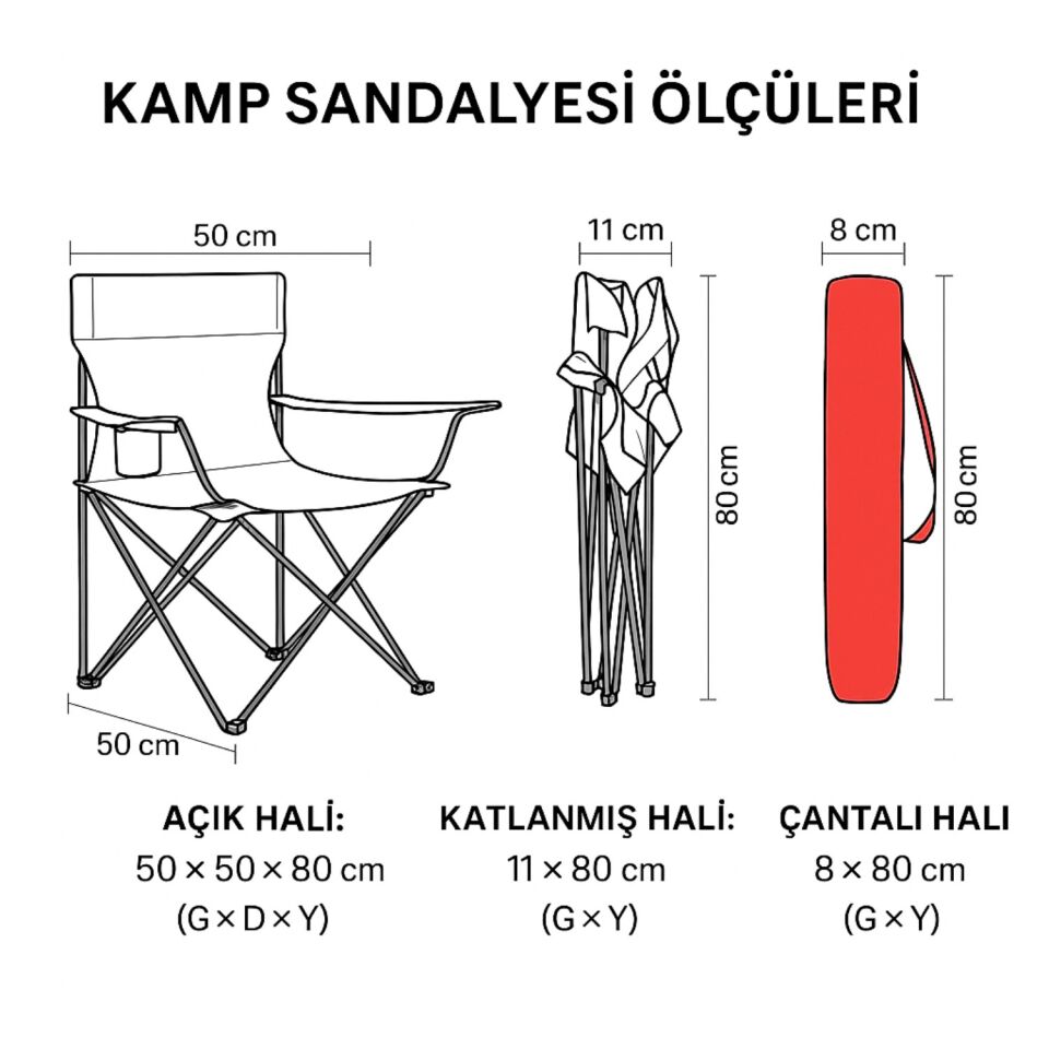 4 Adet Katlanır Kamp Sandalyesi ve Masa Seti - (DY.001) - Kırmızı/Sarı