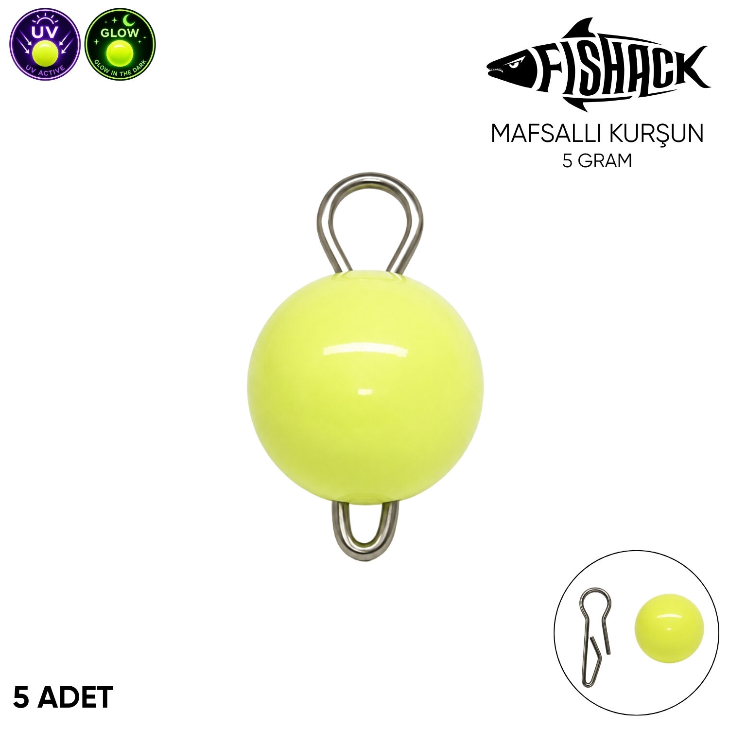 Mafsallı Kurşun - Hareketli İğne Kurşunu - UV Yeşil - 5'li Paket - 5 Gram