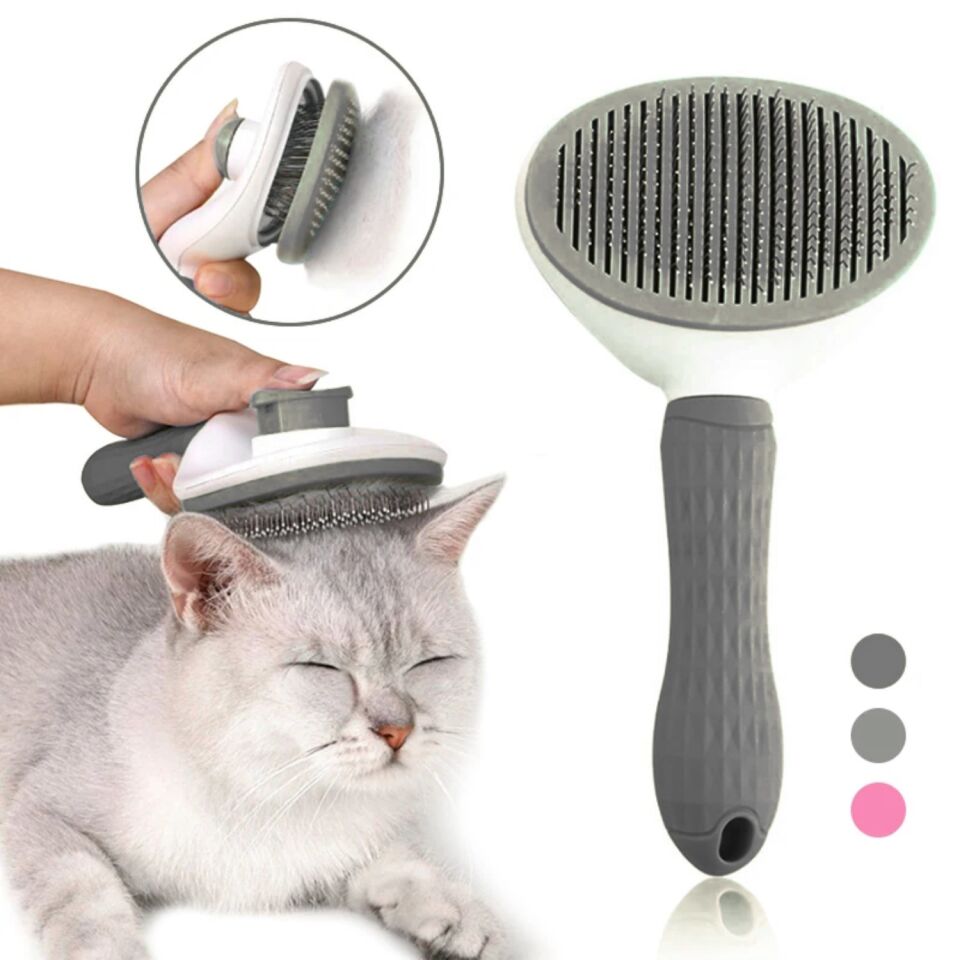 Kedi Tarağı - Otomatik Temizlenen Tuşlu - Gri (8601)