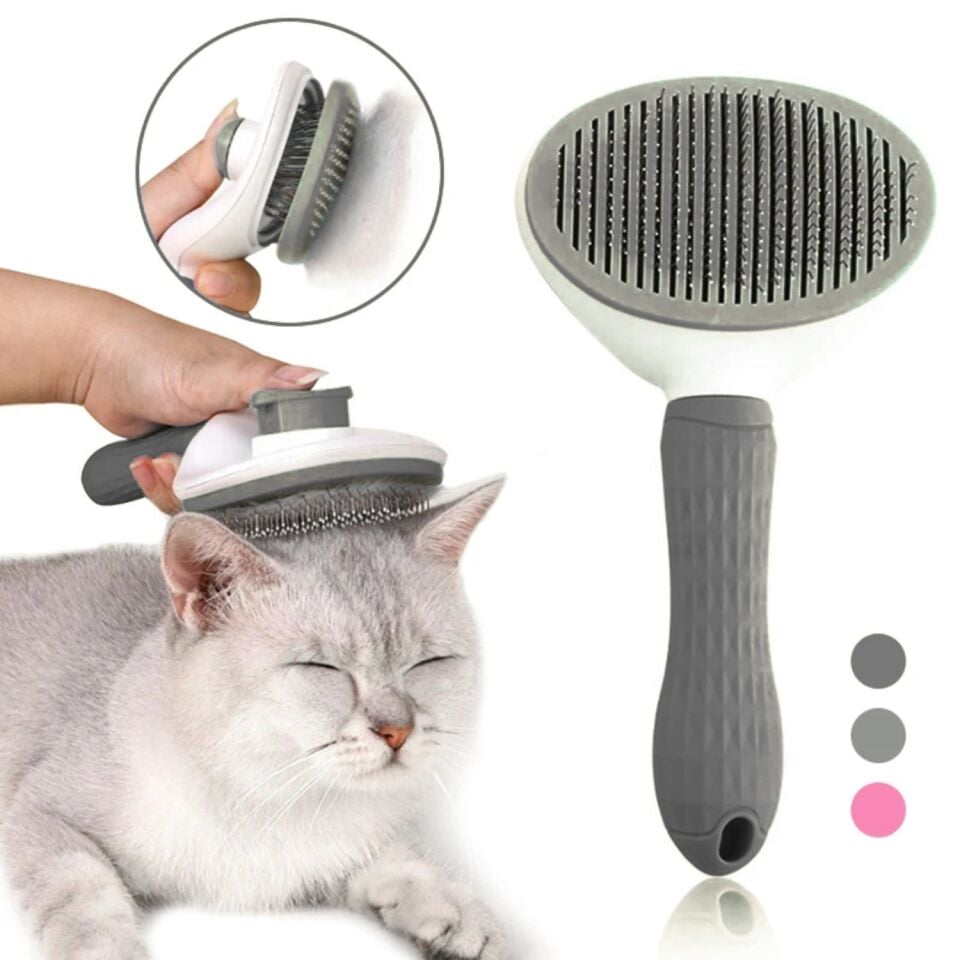 Kedi Tarağı - Otomatik Temizlenen Tuşlu - Gri (8601)
