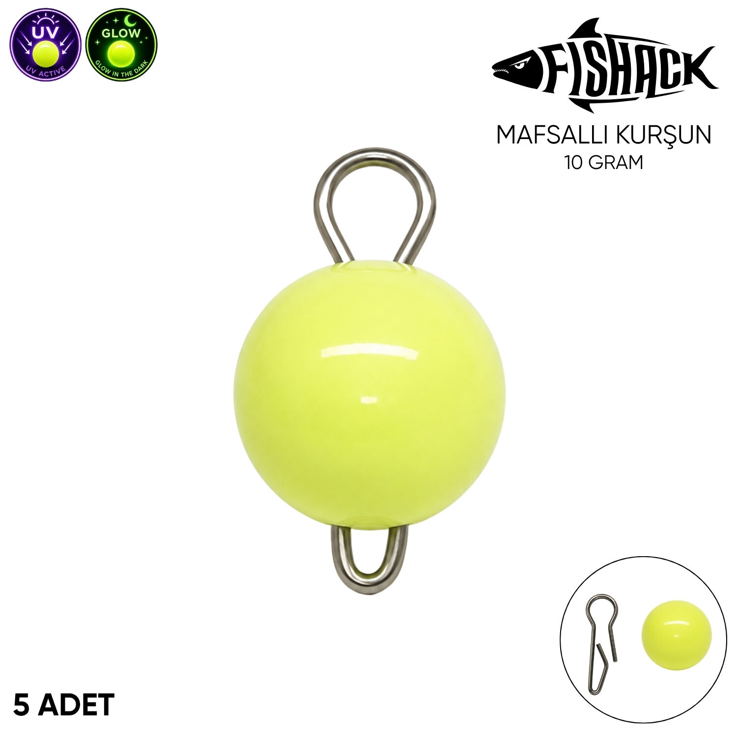 Mafsallı Kurşun - Hareketli İğne Kurşunu - UV Yeşil - 5'li Paket - 10 Gram