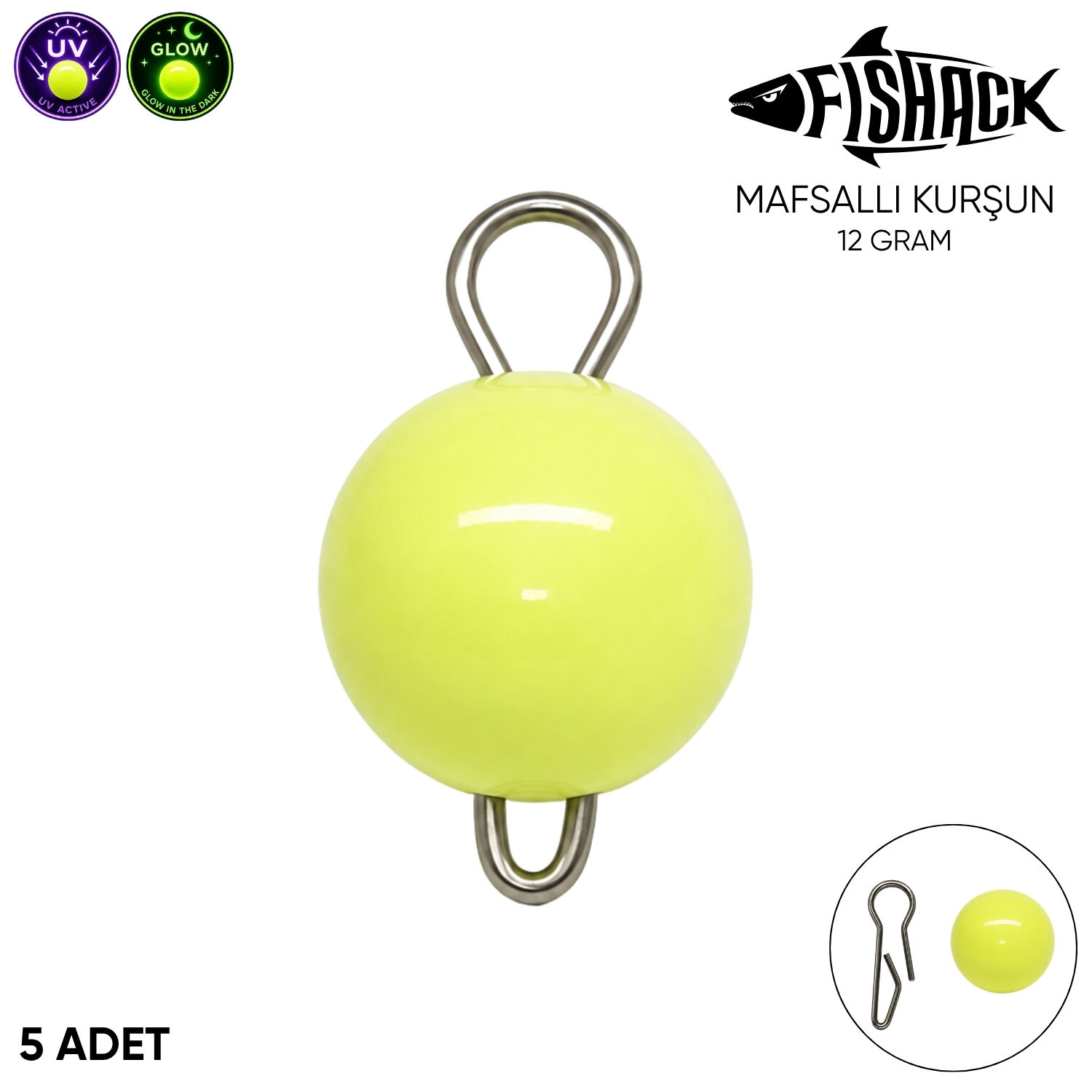 Mafsallı Kurşun - Hareketli İğne Kurşunu - UV Yeşil - 5'li Paket - 12 Gram