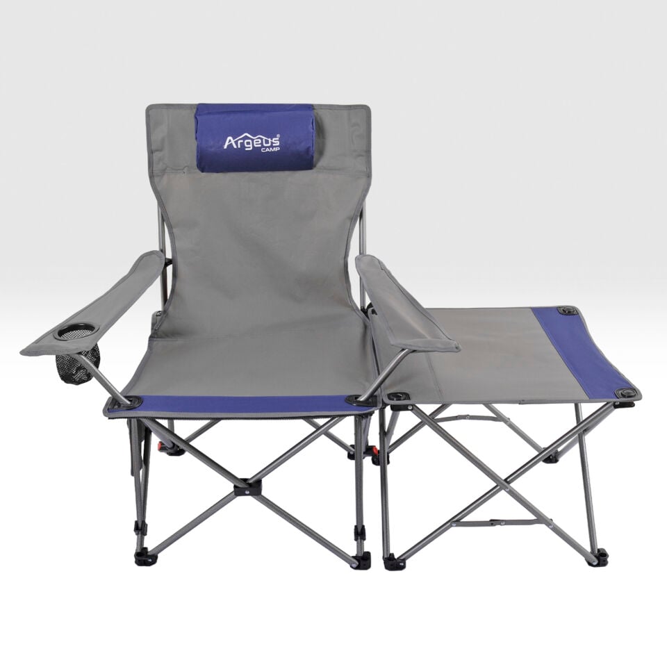 Sırt Ayarlı Katlanabilir Kamp Sandalyesi - 4 Kademeli - Lounge - Gri/Mavi