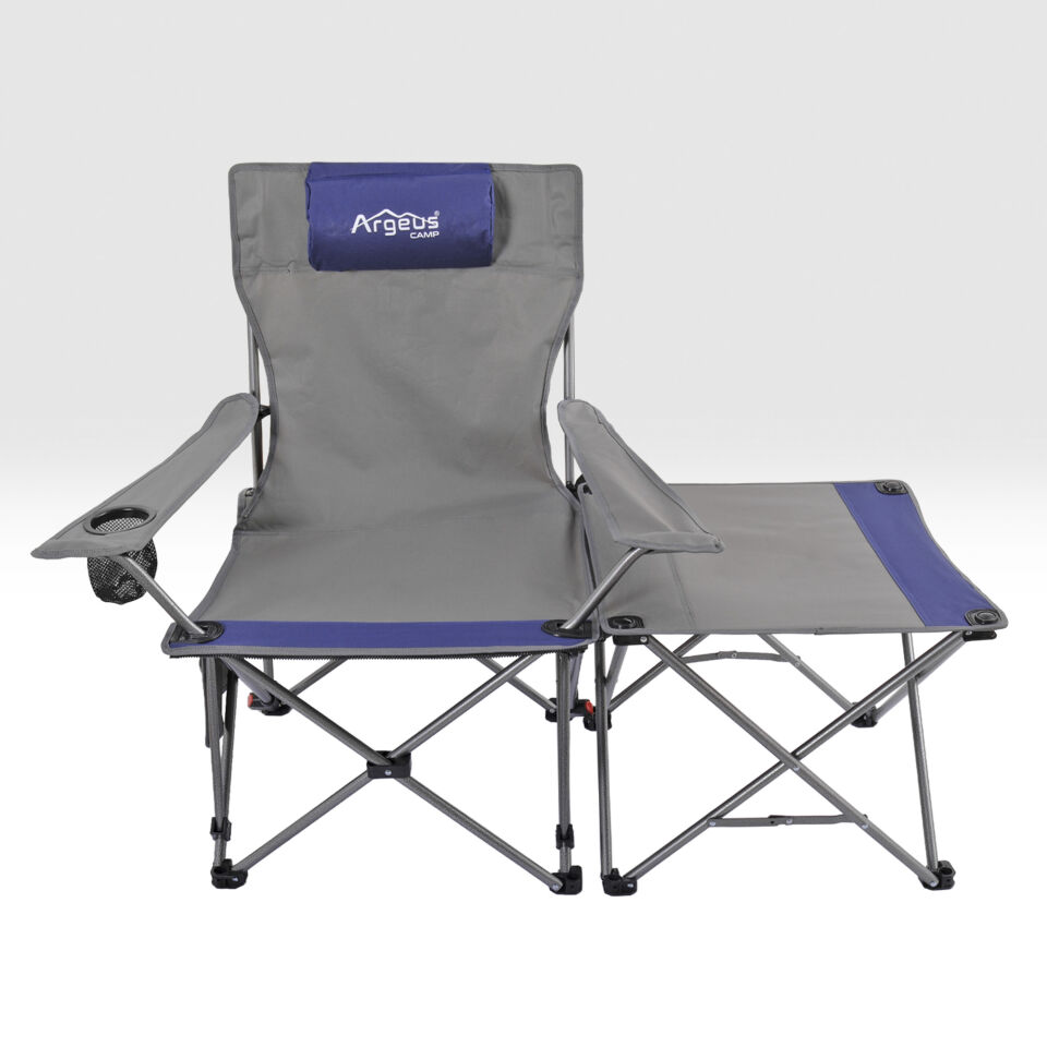 Sırt Ayarlı Katlanabilir Kamp Sandalyesi - 4 Kademeli - Lounge - Gri/Mavi