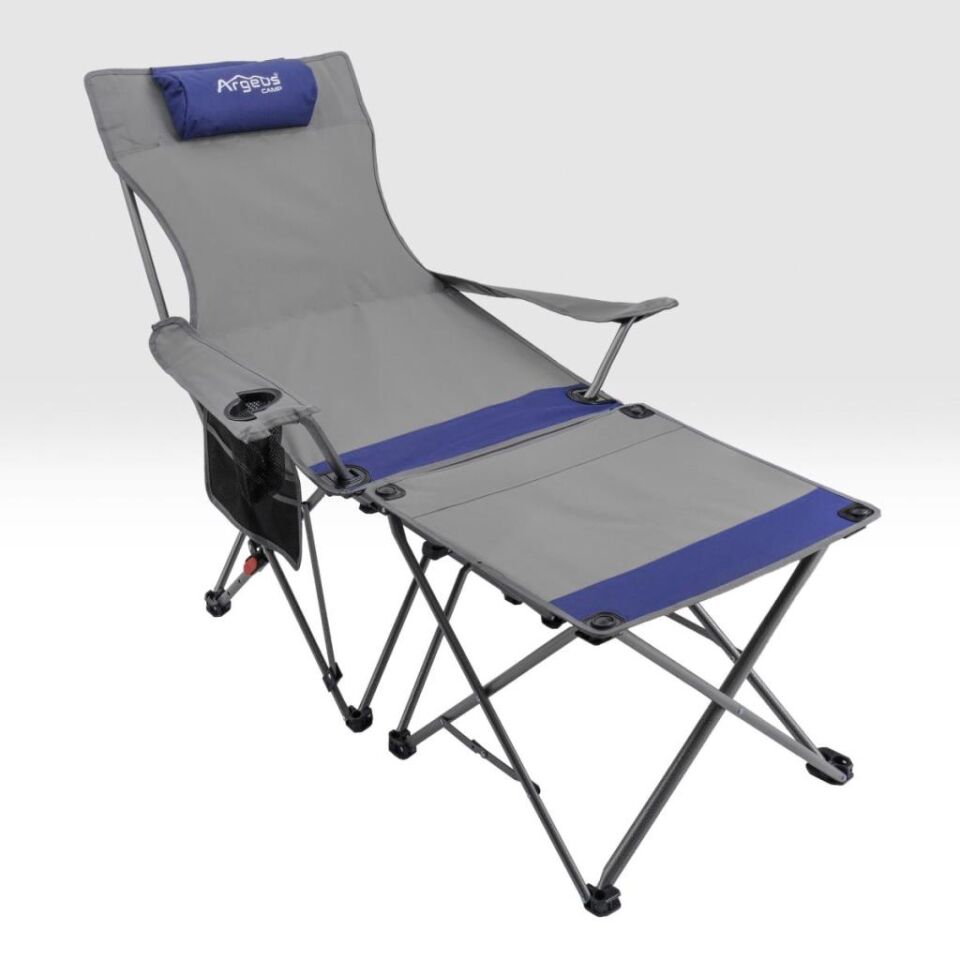 Sırt Ayarlı Katlanabilir Kamp Sandalyesi - 4 Kademeli - Lounge - Gri/Mavi