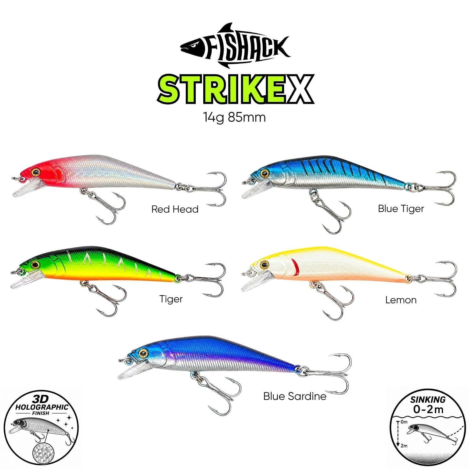 Maket Balık - Fishack StrikeX - Sinking - 3D Hologram Paint - 14g 85mm