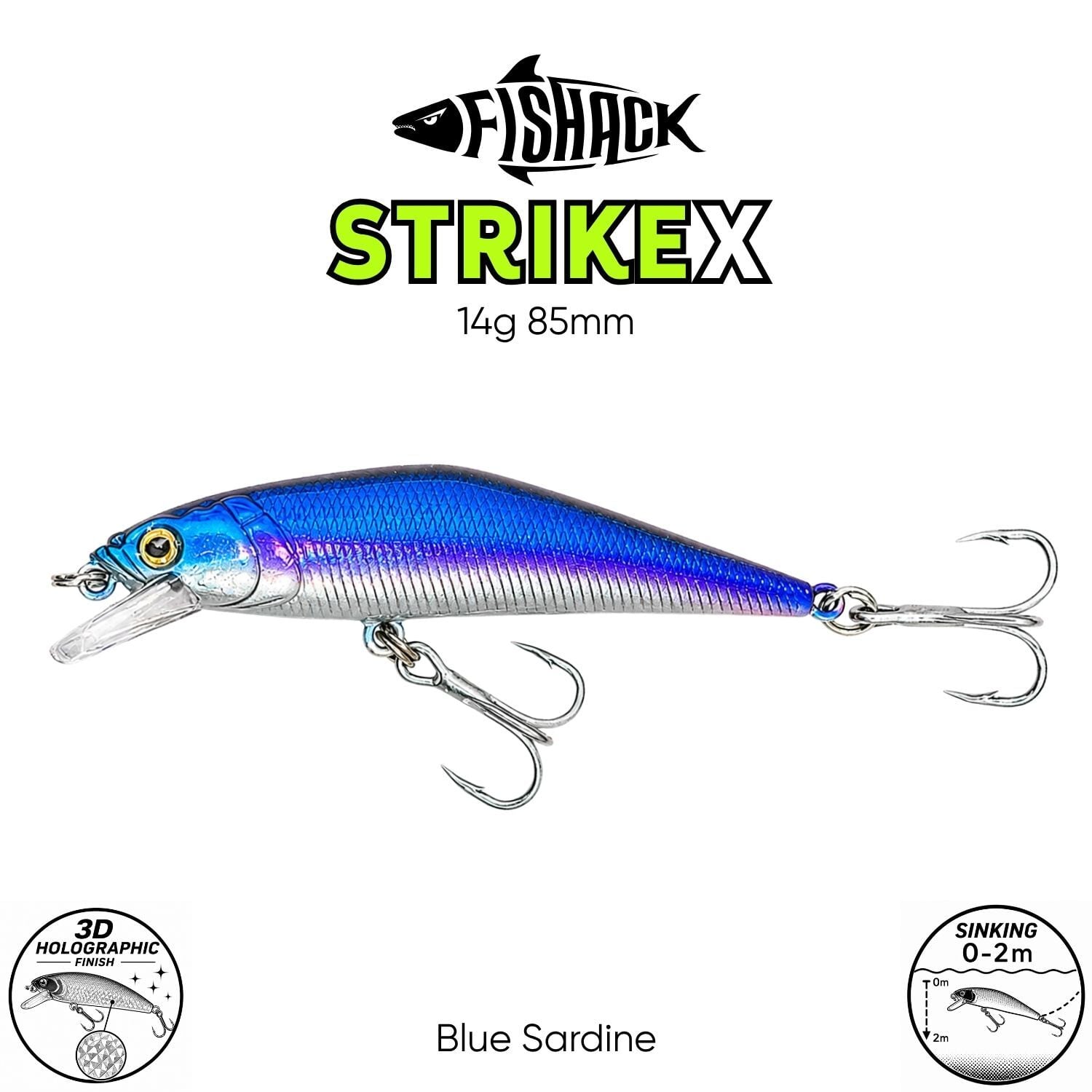 Maket Balık - Fishack StrikeX - Sinking - 3D Hologram Paint - 14g 85mm Blue Sardine