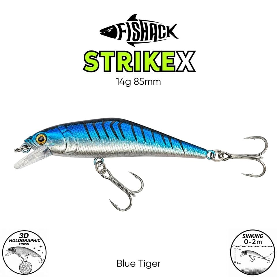 Maket Balık - Fishack StrikeX - Sinking - 3D Hologram Paint - 14g 85mm Blue Tiger