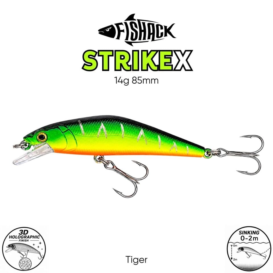 Maket Balık - Fishack StrikeX - Sinking - 3D Hologram Paint - 14g 85mm Tiger
