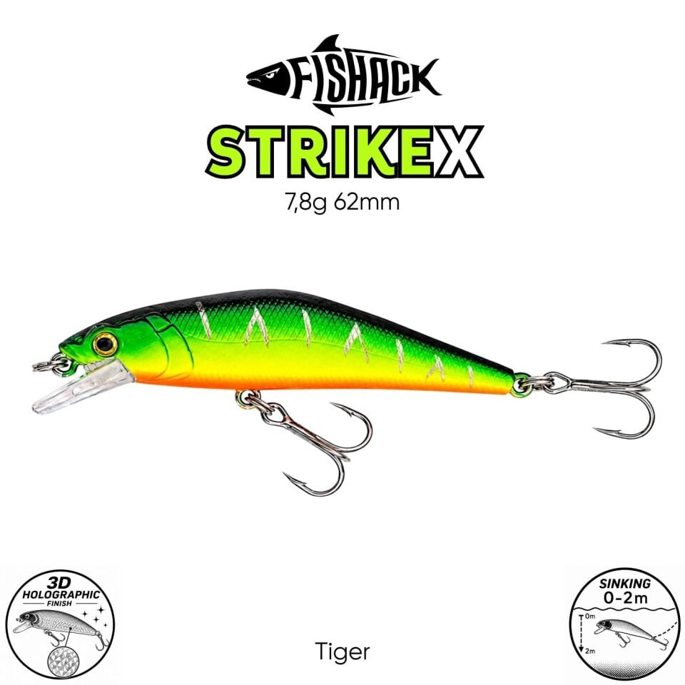 Maket Balık - Fishack StrikeX - Sinking - 3D Hologram Paint - 7,8g 62mm Tiger